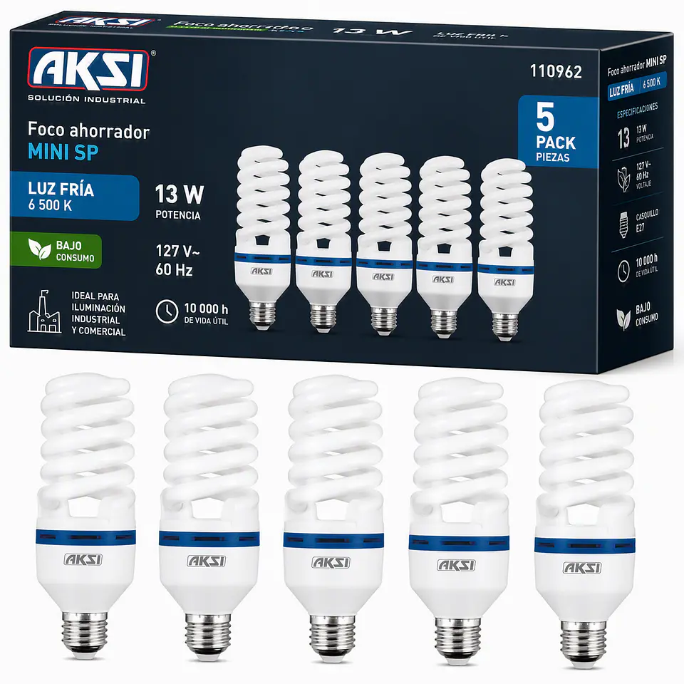 AKSI - 110962 Foco Mini SP 13W 5 Pack 10,000 hrs Luz Fría 1