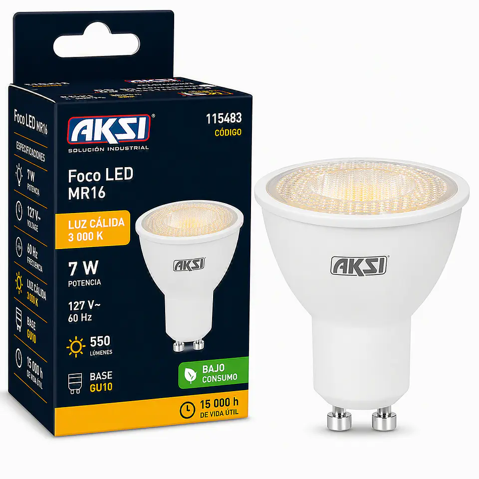 AKSI - 115483 Foco LED MR16 7W Luz Cálida 127V GU10 AKSI 1
