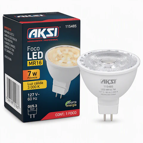 AKSI - 115485 Foco LED MR16 7W Luz Cálida 127V GU5.3