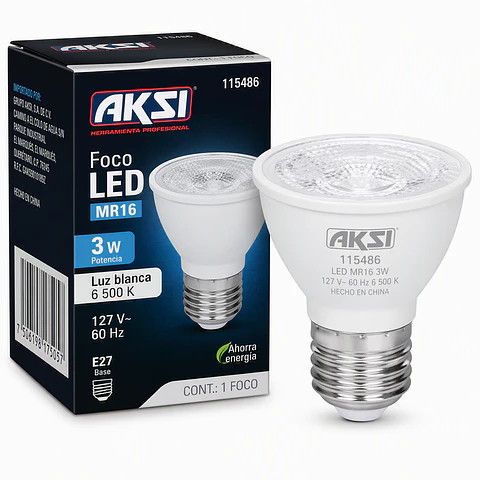 AKSI - 115486 Foco LED MR16 3W Blanca 127V E27 | AKSI