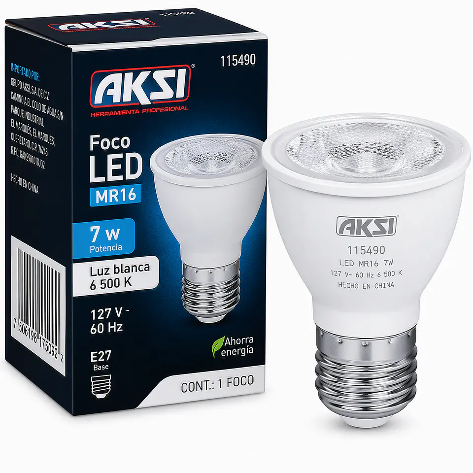 AKSI - 115490 Foco LED MR16 7W Blanco 127V E27 AKSI 1