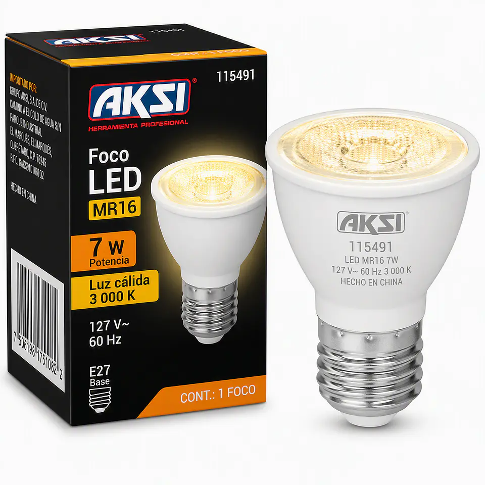 AKSI - 115491 Foco LED MR16 7W E27 127V Luz Cálida 1