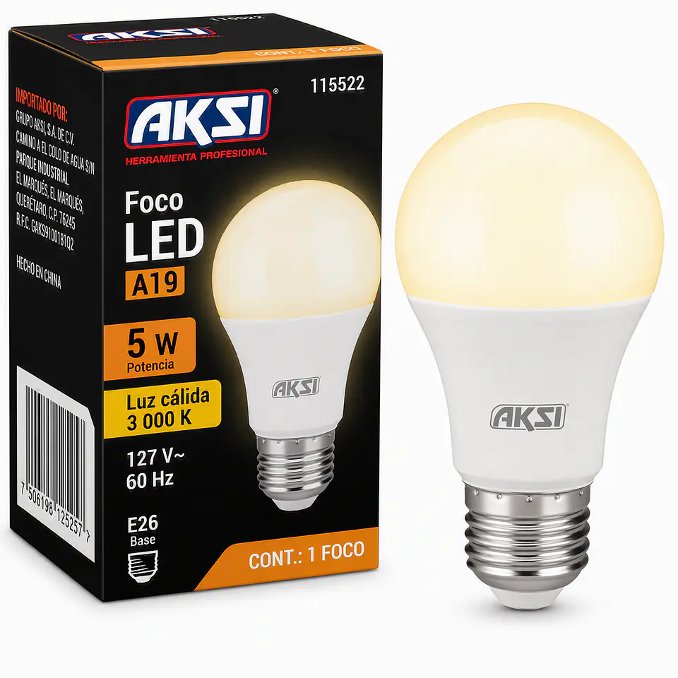 AKSI - 115522 Foco LED A19 5W Luz Cálida AKSI 1