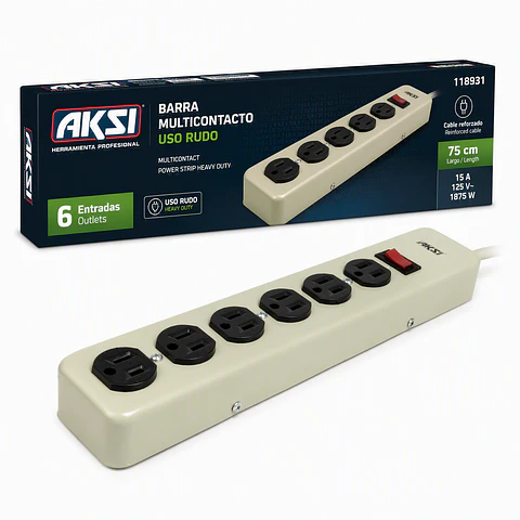 AKSI - 118931 Barra Multicontacto 6 Entradas Uso Rudo AKSI