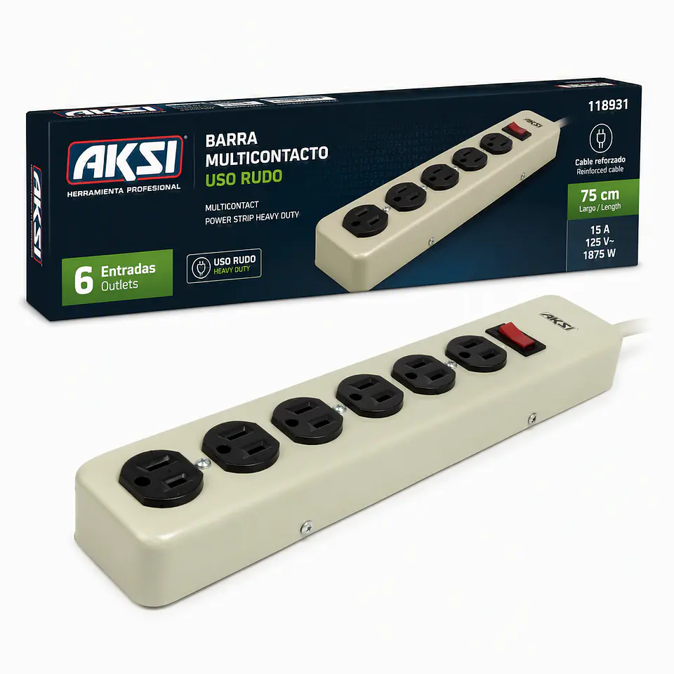 AKSI - 118931 Barra Multicontacto 6 Entradas Uso Rudo AKSI 1