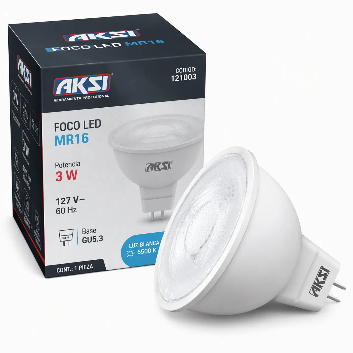 AKSI - 121003 Foco LED MR16 3W 127V GU5.3 Blanco AKSI 1