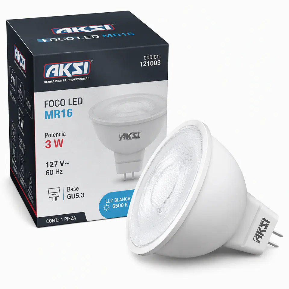 AKSI - 121003 Foco LED MR16 3W 127V GU5.3 Blanco AKSI 1
