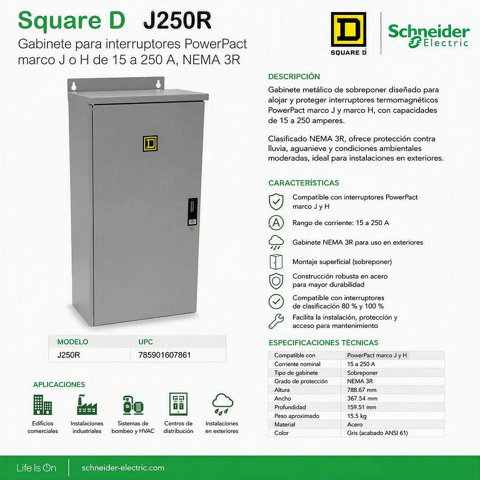 EKJ250R Gabinete Square D para Interruptores PowerPact Marco J o H de 15 a 250 A, NEMA 3R (J250R) 1