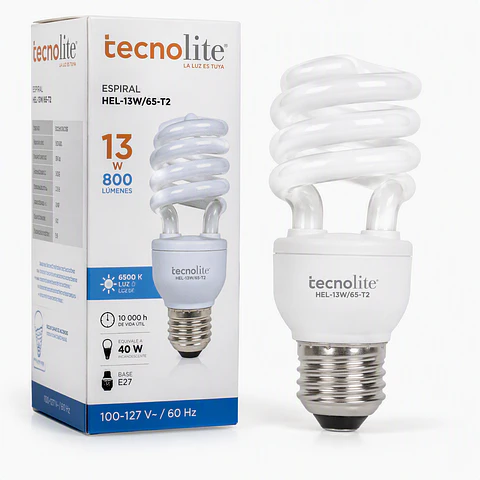 EKHEK13W65T2  HEL-13W/65-T2 ESP 8000H 13W 12 – Lámpara Fluorescente Espiral Tecnolite