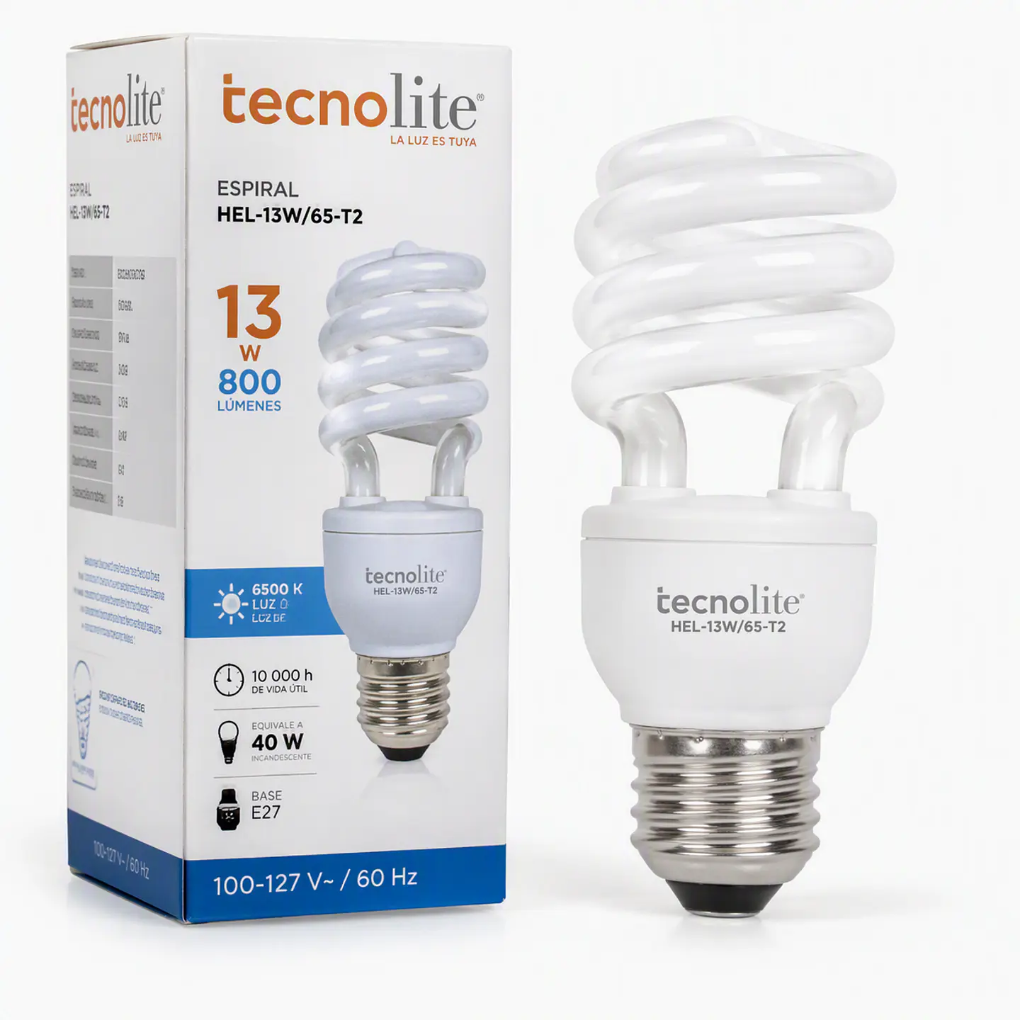 EKHEK13W65T2  HEL-13W/65-T2 ESP 8000H 13W 12 – Lámpara Fluorescente Espiral Tecnolite 1