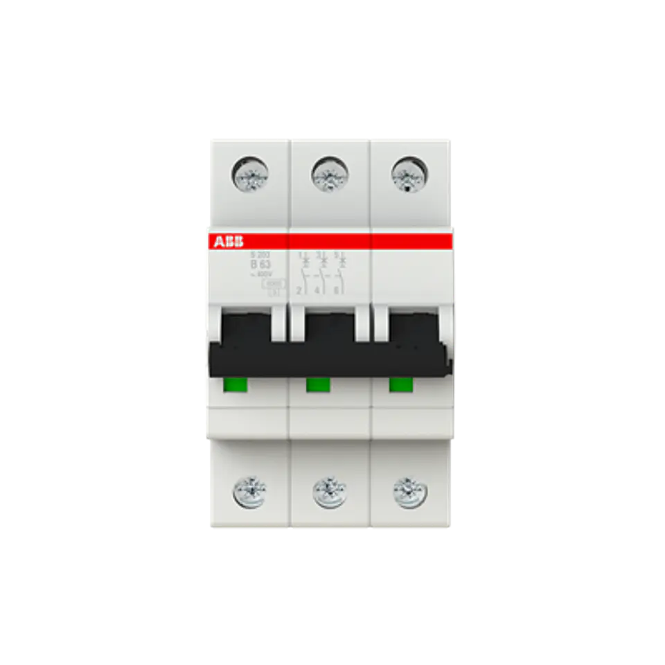 ABB Interruptor automático S203-B63, 3P, 63 A, 6 kA, 2CDS253001R0634 1