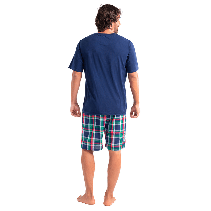 PIJAMA CORTO DISEÑO LISO ALGODÓN AZUL 3