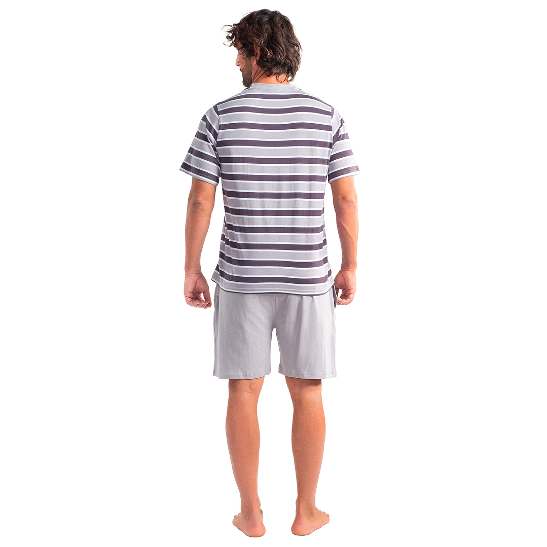 PIJAMA CORTO DISEÑO TEJIDO ALGODÓN CENIZA 3