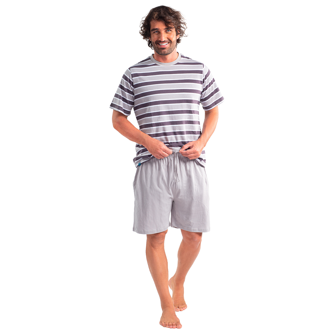 PIJAMA CORTO DISEÑO TEJIDO ALGODÓN CENIZA 2