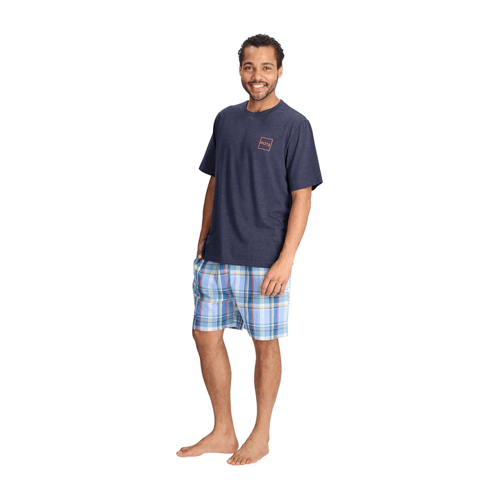 PIJAMA CORTO ALGODÓN AZUL MELANGE 1
