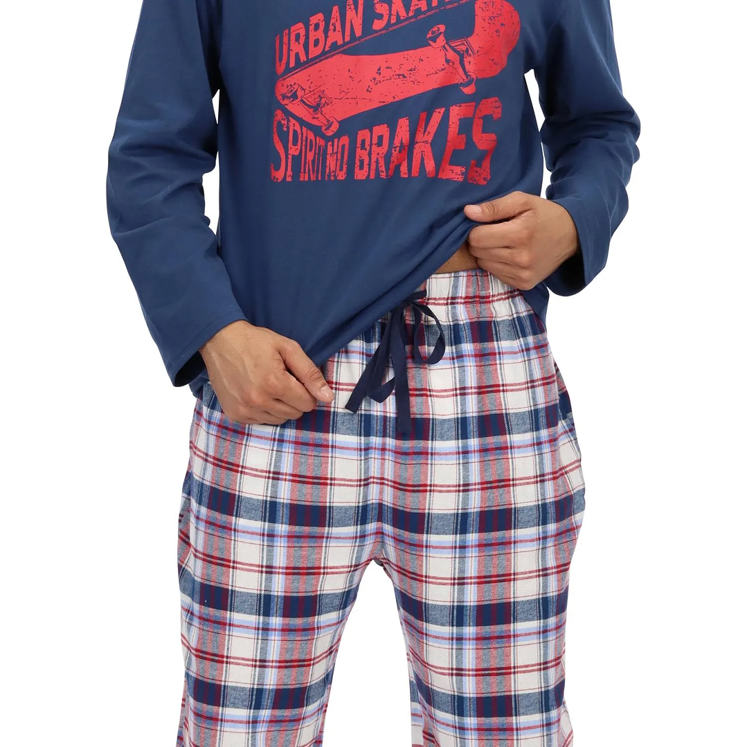 PIJAMA LARGO ALGODÓN AZUL 3