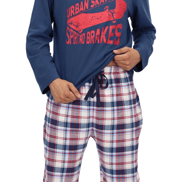 PIJAMA LARGO ALGODÓN AZUL 3