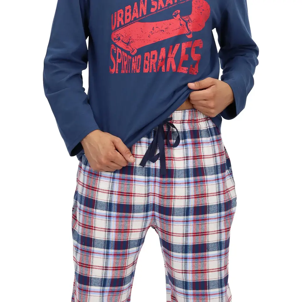 PIJAMA LARGO ALGODÓN AZUL 3