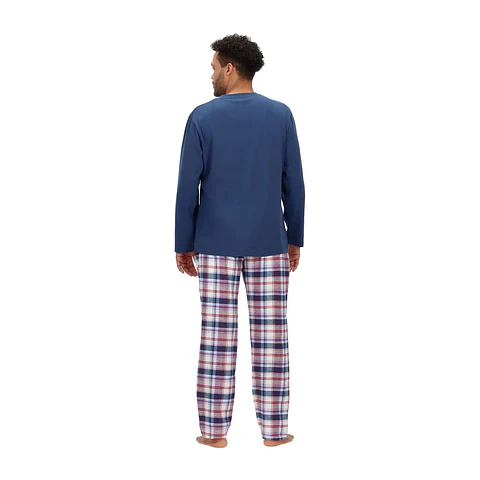 PIJAMA LARGO ALGODÓN AZUL