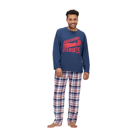 PIJAMA LARGO ALGODÓN AZUL