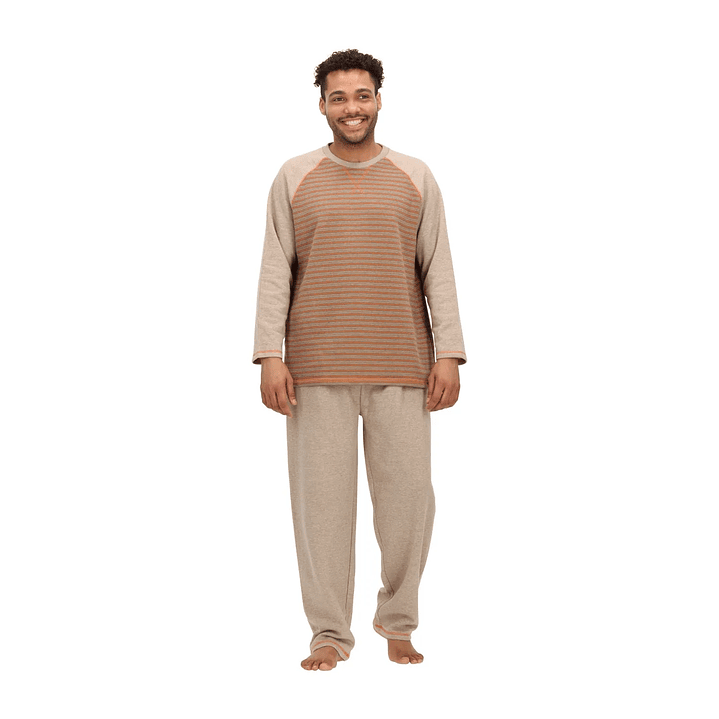 PIJAMA LARGO ALGODÓN CAFÉ MELANGE 1