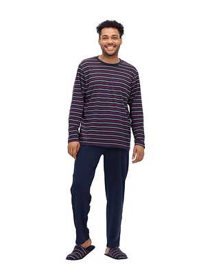 Pijama Largo Algodón Azul