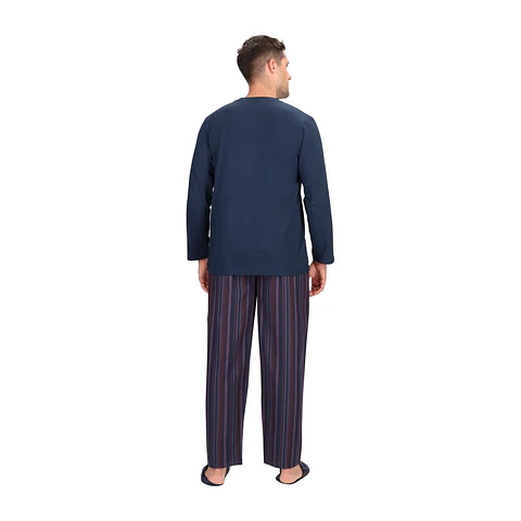 Pijama Largo Algodón Azul con Pantuflas