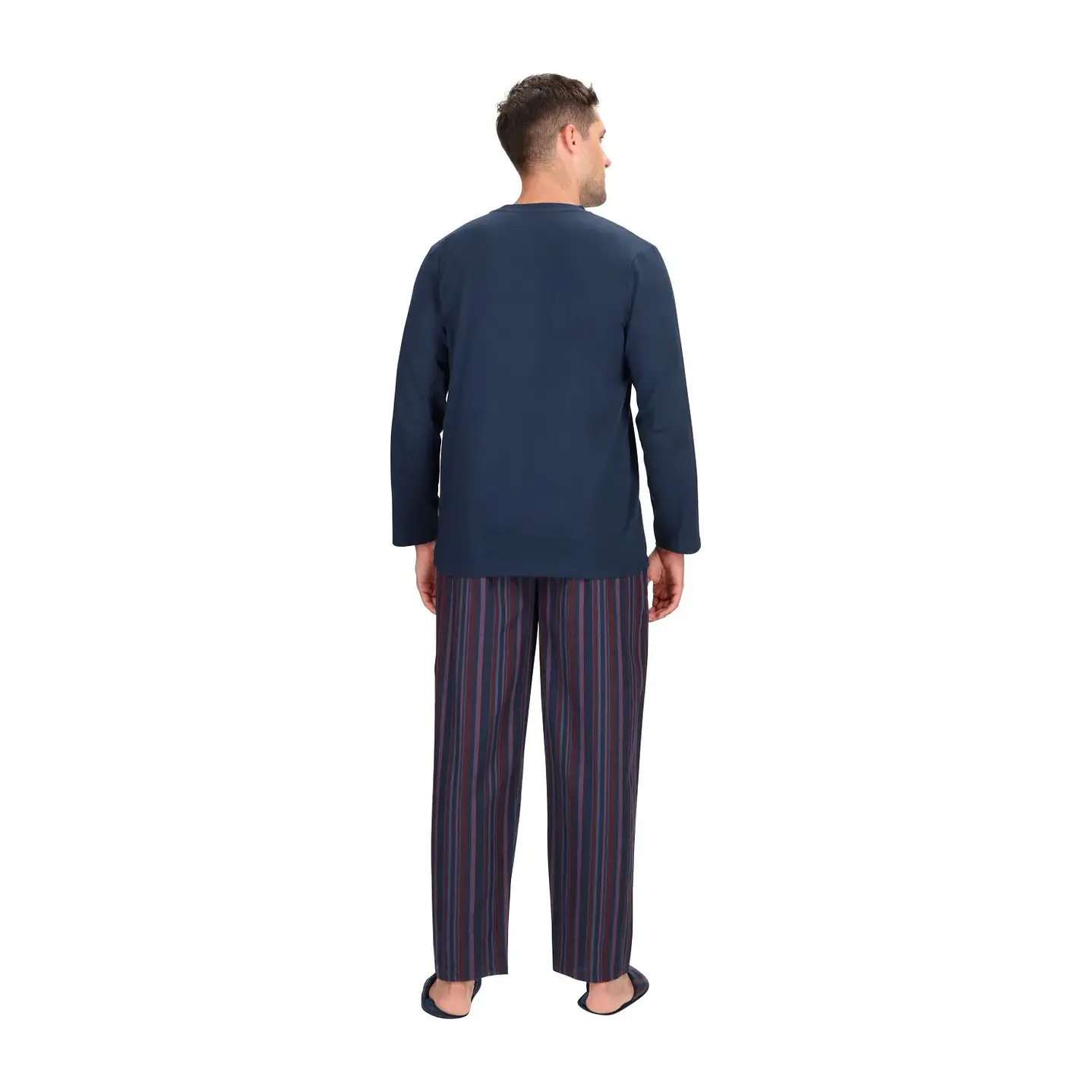 Pijama Largo Algodón Azul con Pantuflas 2