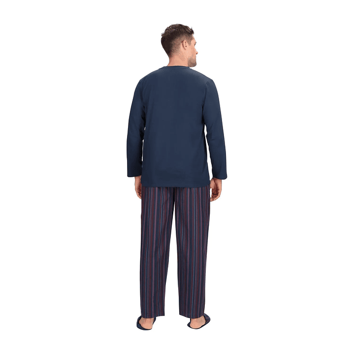 Pijama Largo Algodón Azul con Pantuflas 2