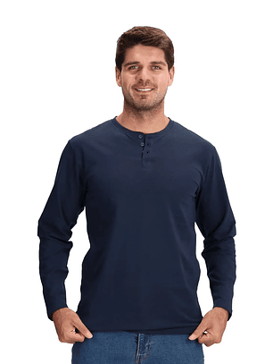 Polera Manga Larga Azul Abotonada 