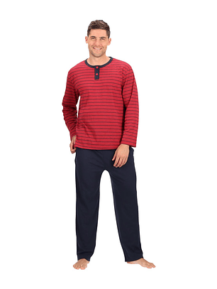 Pijama Largo Algodón Burdeos