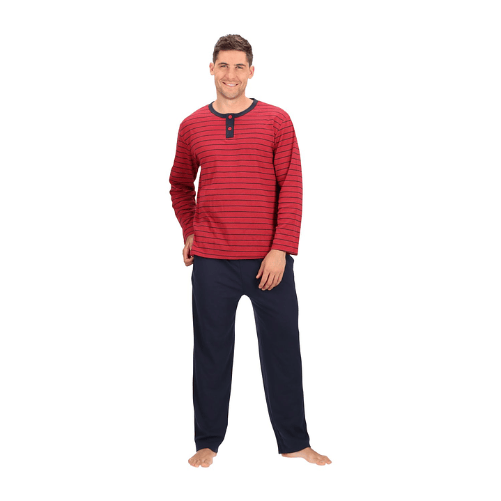 Pijama Largo Algodón Burdeos 1