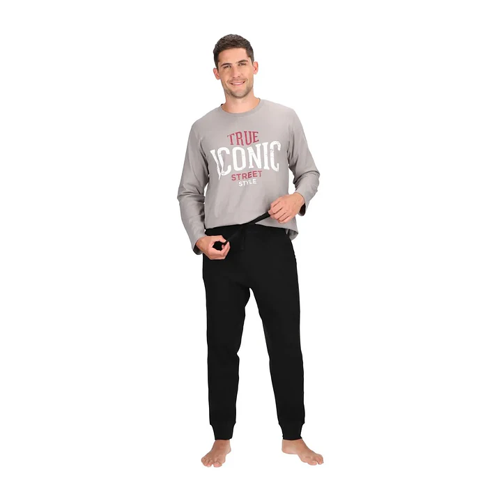 Pijama Largo Algodón Gris 4