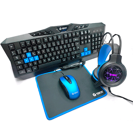 Kit Teros 4 en 1, Teclado + Mouse + Auriculares + Pad Mouse