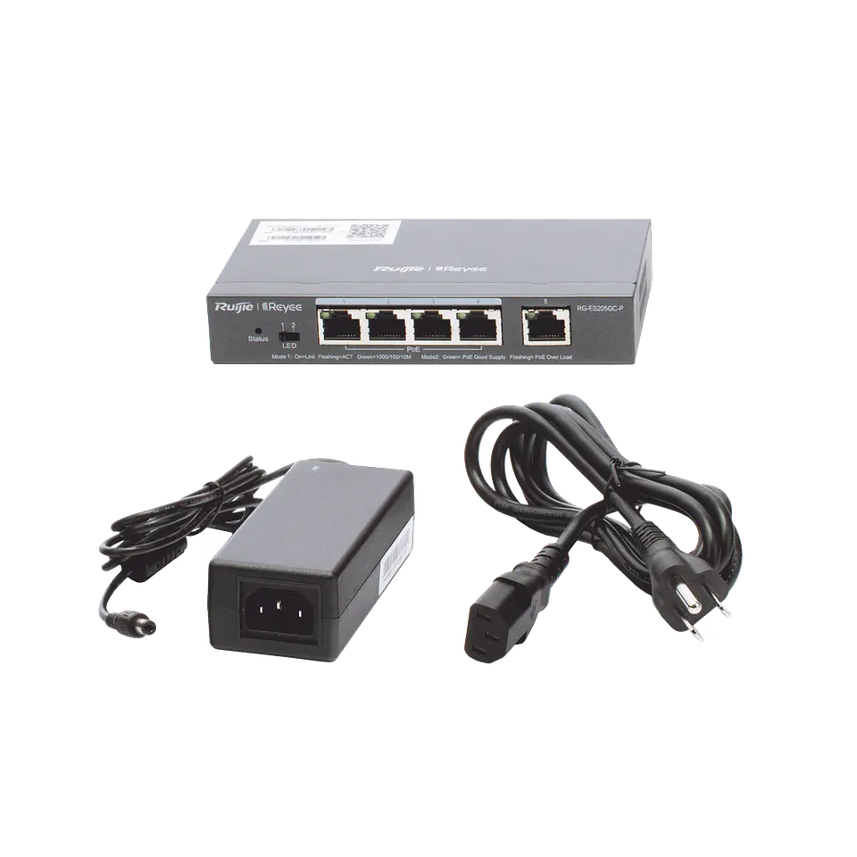 RG-ES205GC-P // Switch PoE Inteligente Administrable en la Nube de 5 Puertos Gigabit 5