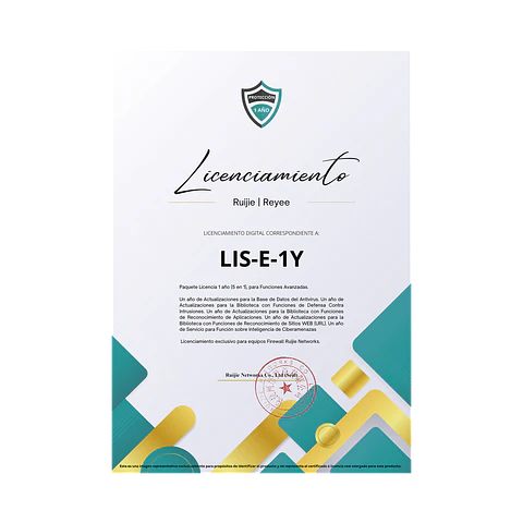 Licencia de Seguridad Avanzada Ruijie RG-WALL 1600-Z3200-S-LIS-E-1Y