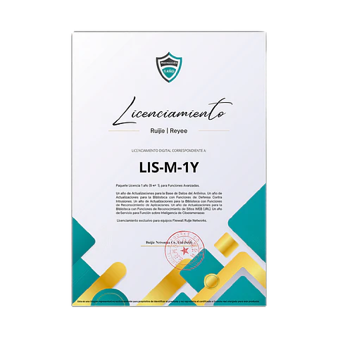 Licencia de Seguridad Estándar Ruijie RG-WALL 1600-Z3200-S-LIS-M-1Y