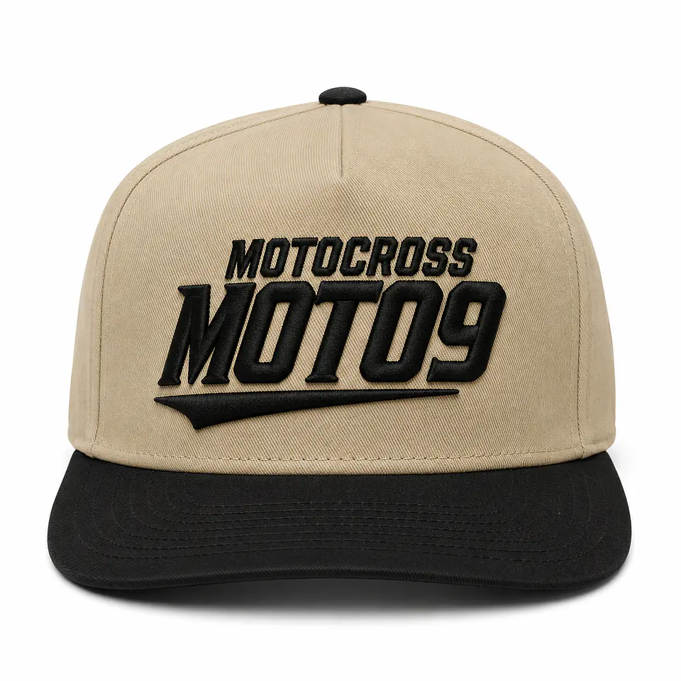 Gorra Snapback Premium MOTO9 | Beige & Negro | Bordado 3D 2