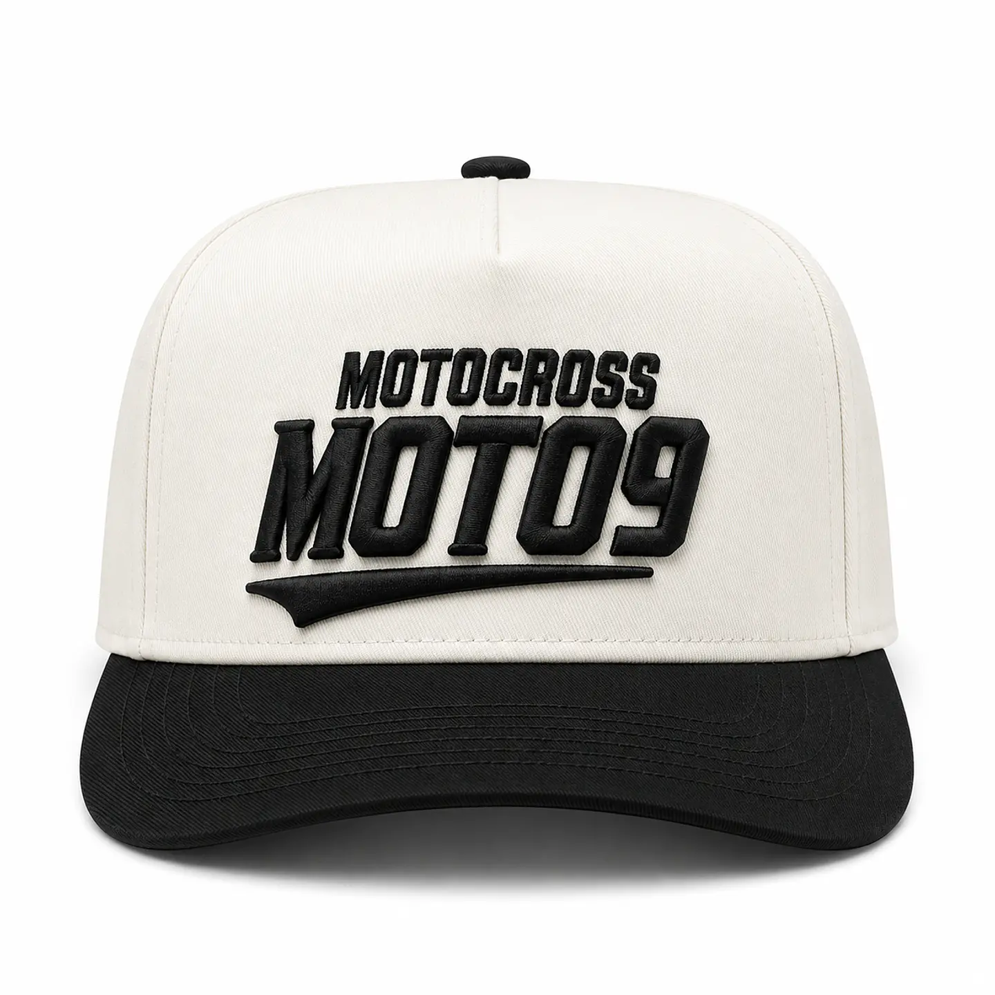 Gorra Snapback Premium MOTO9 | Blanco & Negro | Bordado 3D 2