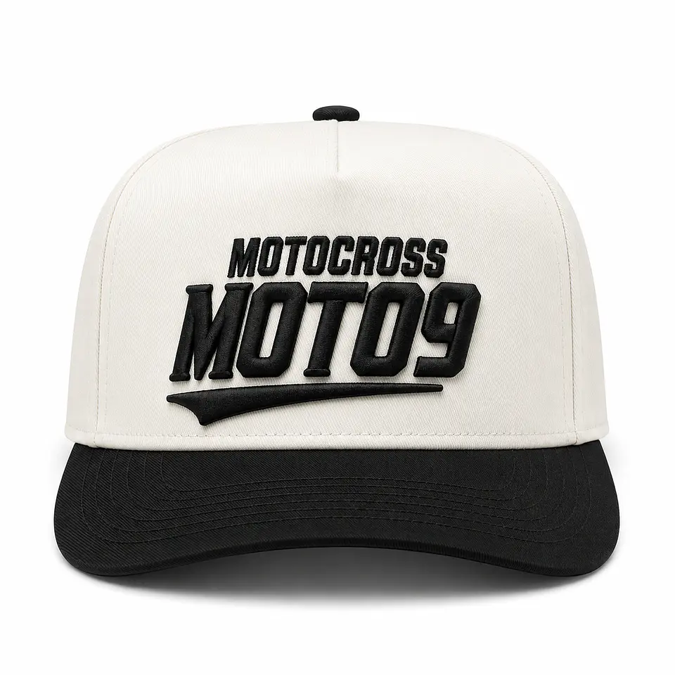 Gorra Snapback Premium MOTO9 | Blanco & Negro | Bordado 3D 2