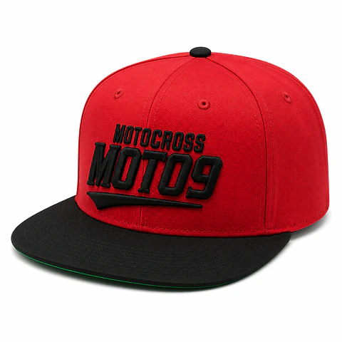 Gorra Snapback Premium MOTO9 | Rojo & Negro | Bordado 3D
