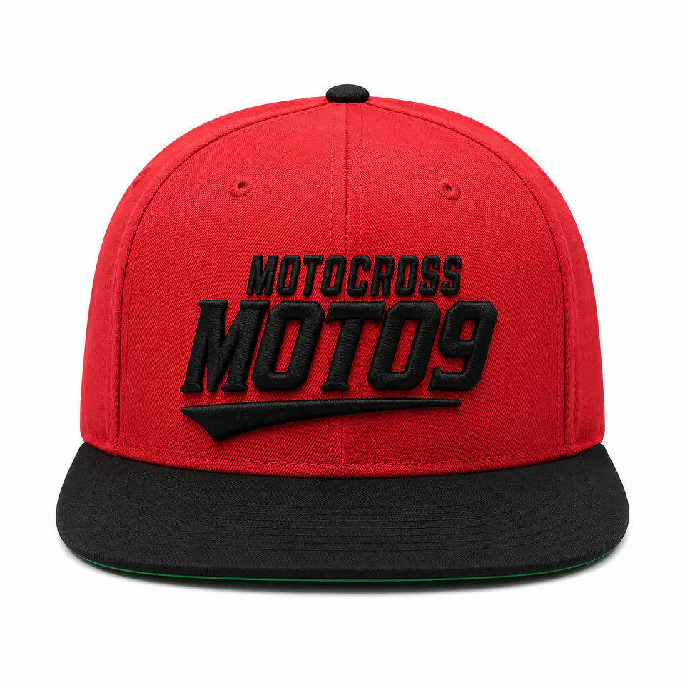 Gorra Snapback Premium MOTO9 | Rojo & Negro | Bordado 3D 2