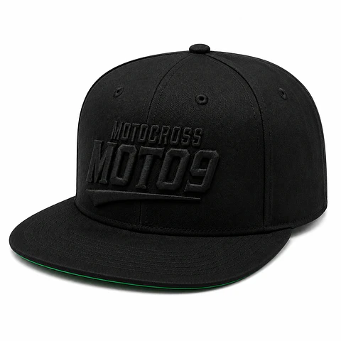 Gorra Snapback Premium MOTO9 | Negro & Negro | Bordado 3D