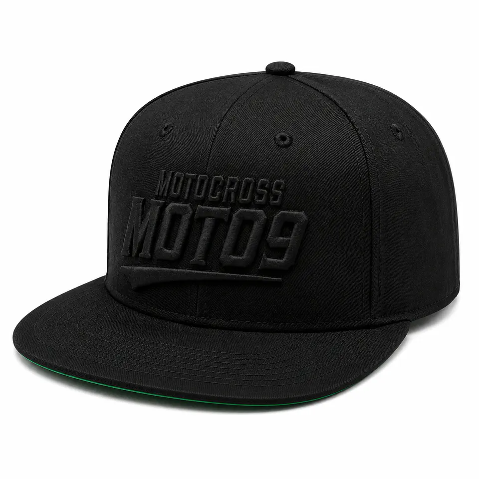 Gorra Snapback Premium MOTO9 | Negro & Negro | Bordado 3D 1