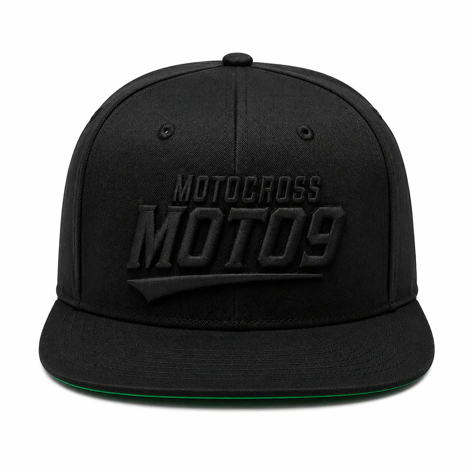 Gorra Snapback Premium MOTO9 | Negro & Negro | Bordado 3D 2