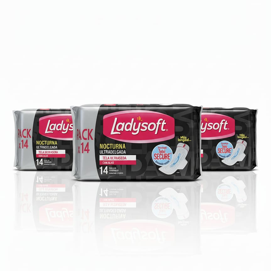 Ladysoft Toalla Higiénica Nocturna Ultradelgada con Alas (Pack x14) 2