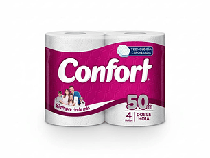 Confort Papel Higiénico Mega 4 Rollos Doble Hoja 50m