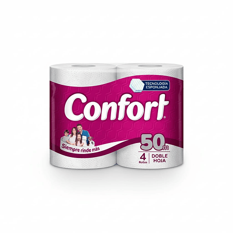 Confort Papel Higiénico Mega 4 Rollos Doble Hoja 50m 1