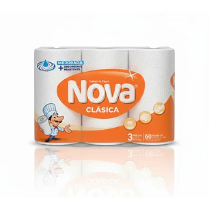 Toalla de Papel Nova Clásica - Pack 3 Rollos de 60 Hojas 