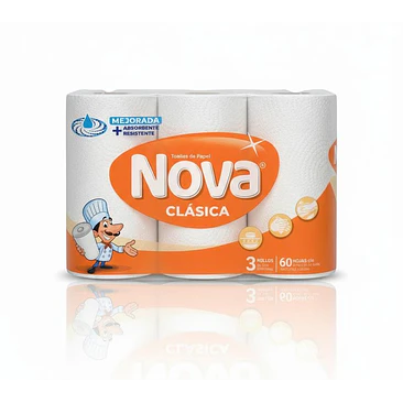 Toalla de Papel Nova Clásica - Pack 3 Rollos de 60 Hojas  1